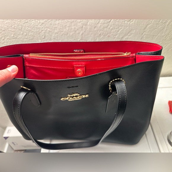 COACH Large Avenue Carryall handbag shoulder bag black leather tote F48733 - Picture 9 of 13